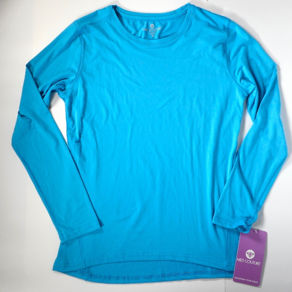 Med Couture Turquoise Blue Womens M Long Sleeve Shirt Stretch NWT 8499